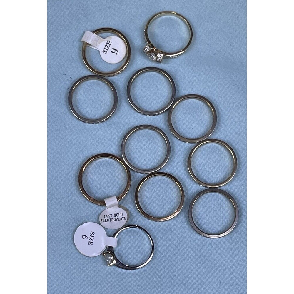 Wholesale Lot of 11 Cubic Zirconia Silver Gold Electroplate 14kt Gold Multiple